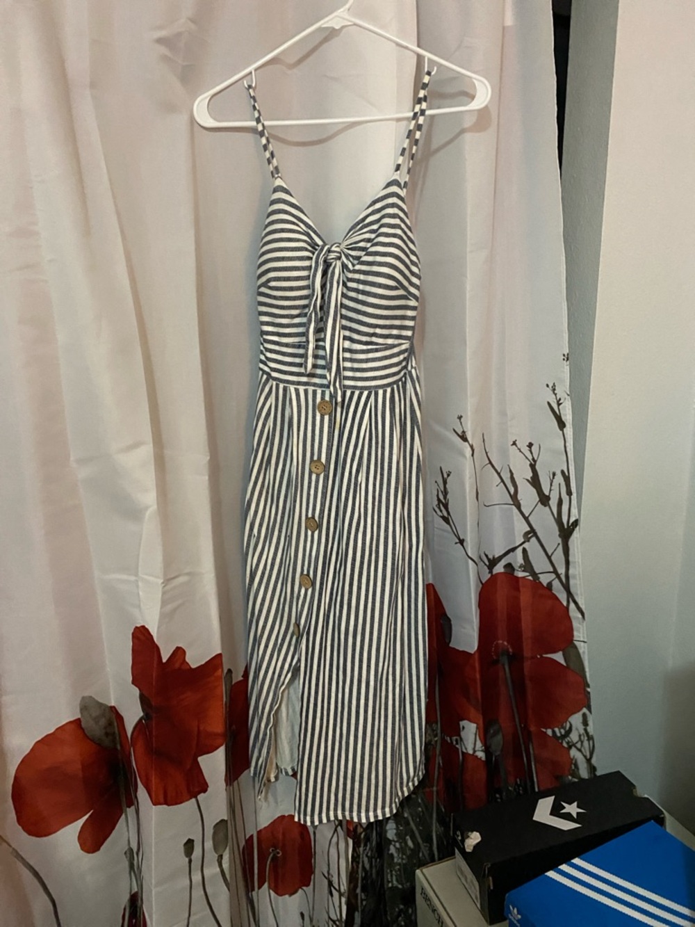 Striped Tie-Front Sundress in White and Navy